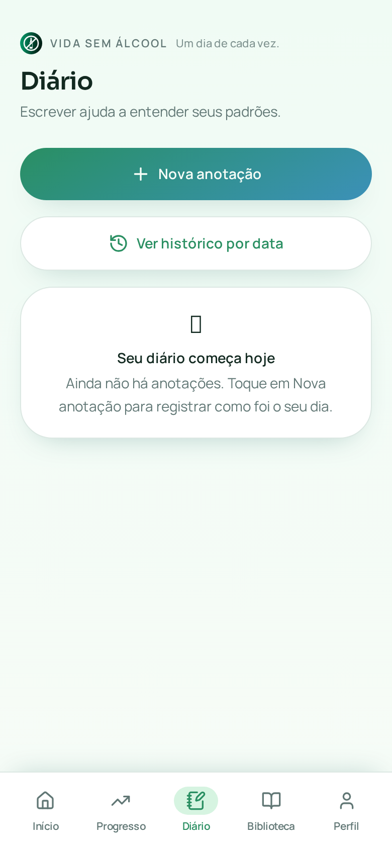 Tela do diário com registros de humor